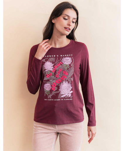 Tee-shirt FLOWER - Grenat  | Julie Guerlande | Vêtements pour femme
