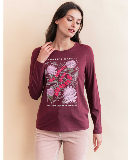 Tee-shirt FLOWER - Grenat  | Julie Guerlande | Vêtements pour femme
